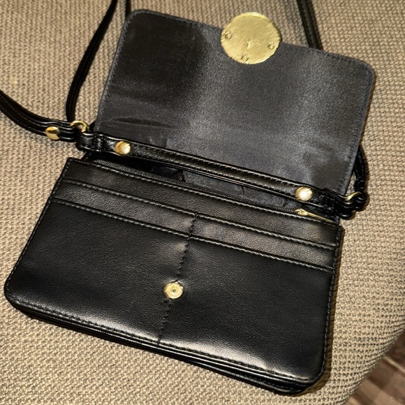 Black soft leather feel clutch gold metal adjustable strap cross body purse 7x5” - Picture 4 of 16